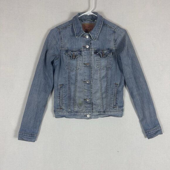 Levis Jean Jacket Womens Size Small Light Wash Trucker Denim Original STAINED - Picture 1 of 13